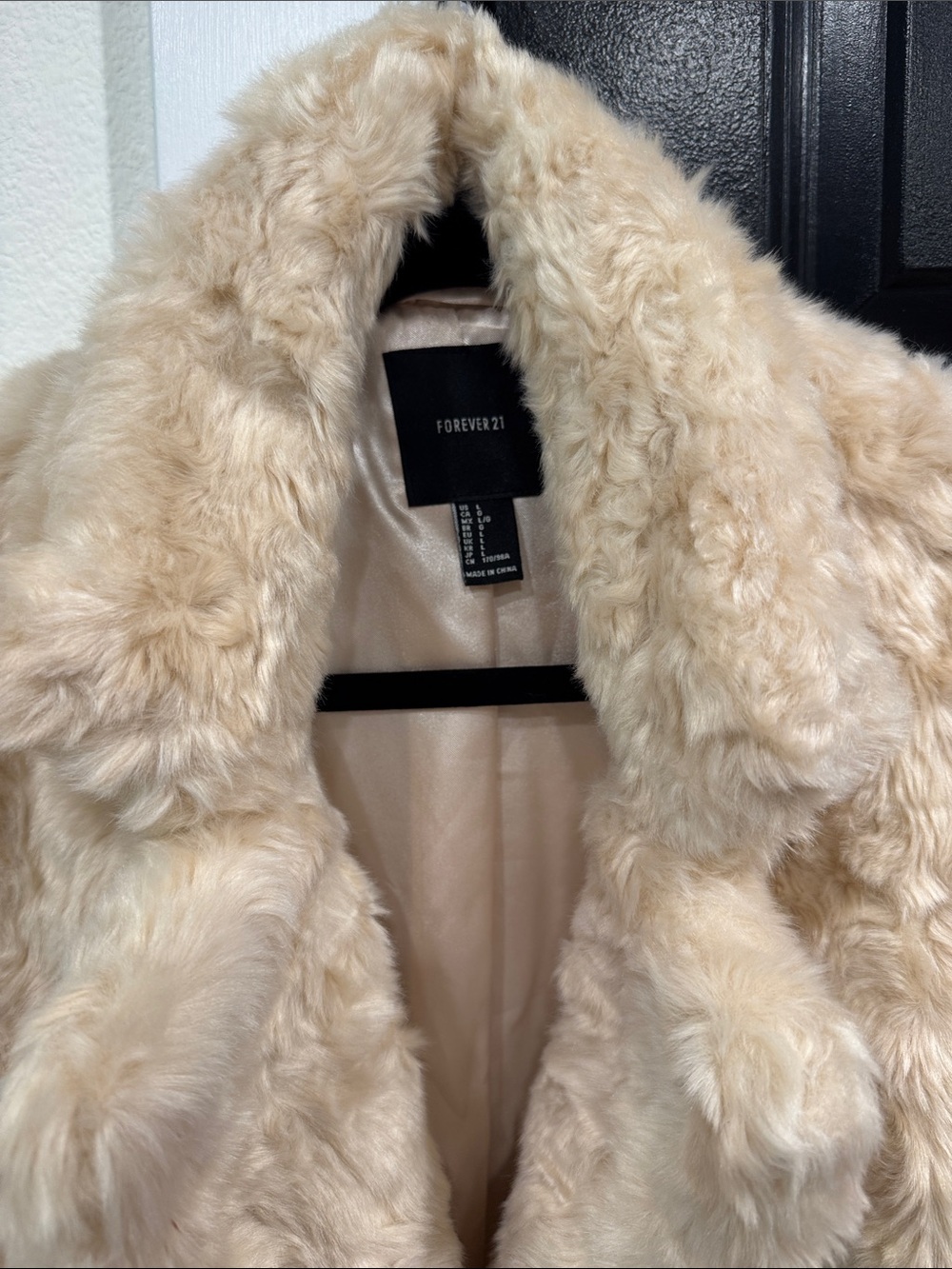 Forever 21 Cream Faux Fur Puffer Coat - Plush Collar